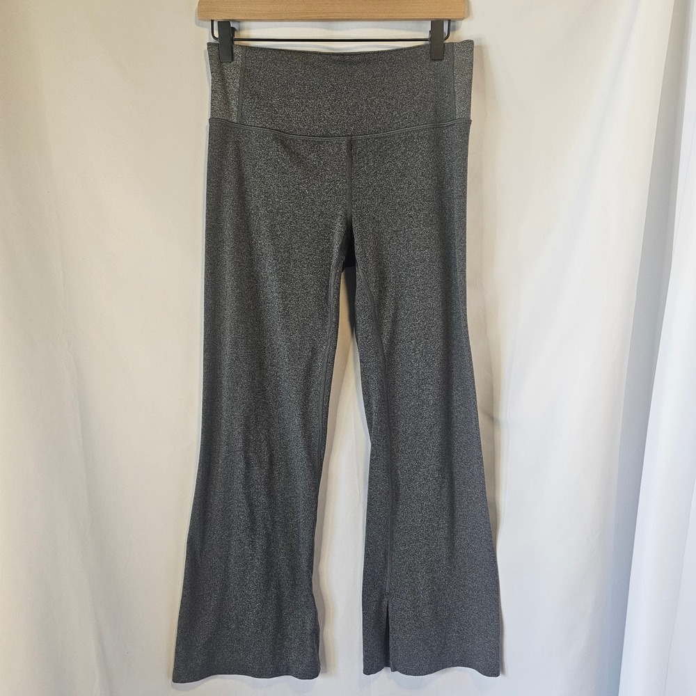 Athleta Flare‎ Yoga Pants Medium Gray Heathered Split Hem Athleisure High Rise
